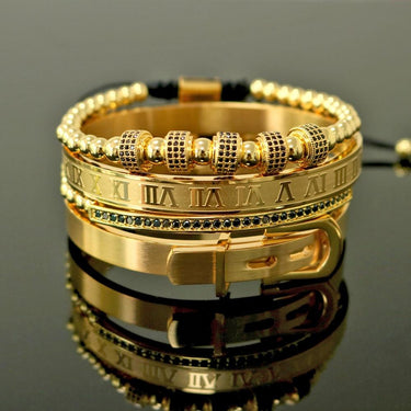 Luxury Titanium Zirconia Pave 4 Pc Buckle Bracelet Set